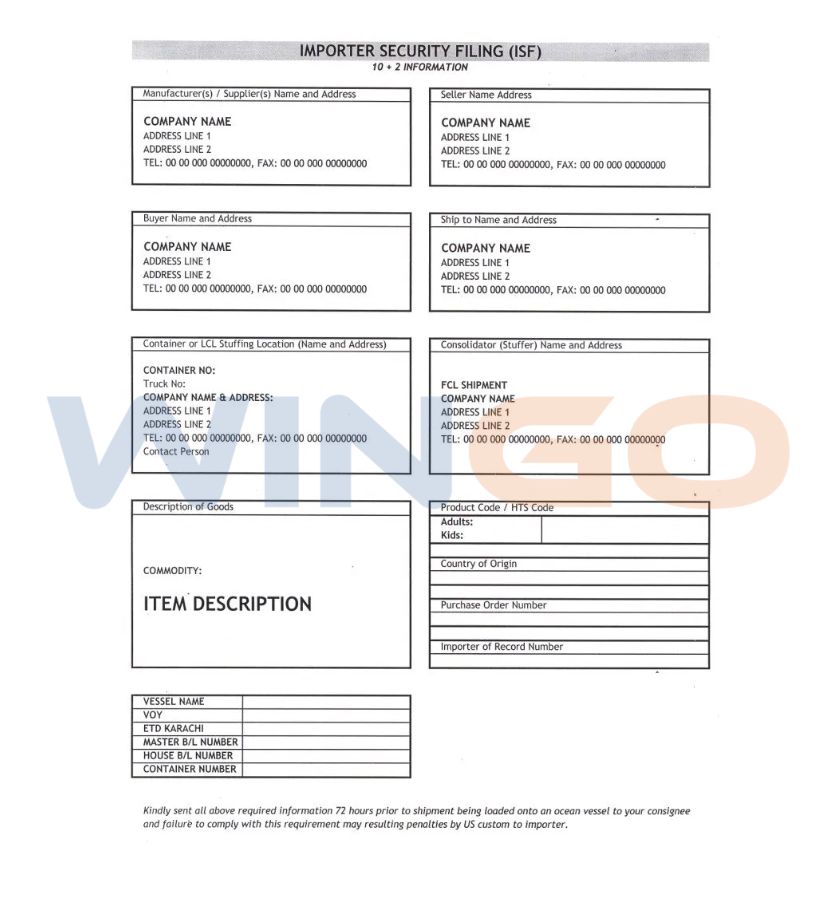 ví dụ về form ISF