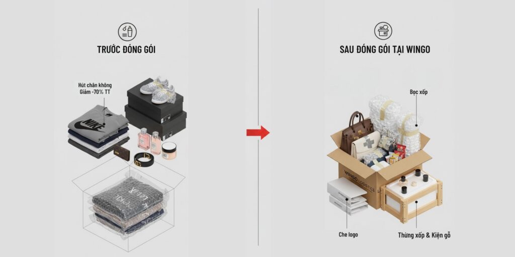 so sánh Trước và Sau khi đóng gói tại Wingo: Tiết kiệm diện tích và an toàn hơn