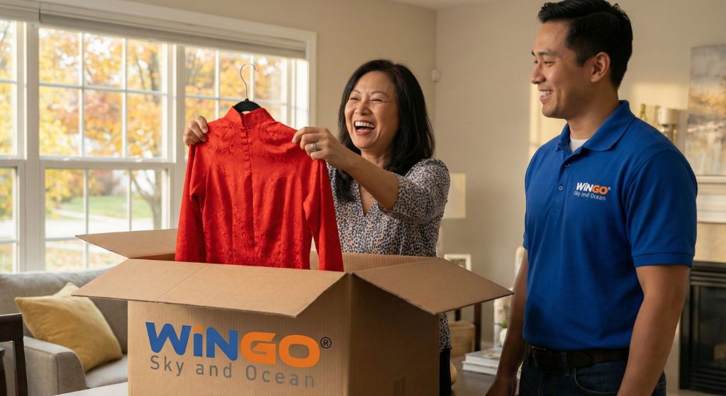 Khách hàng vui vẻ và hài lòng khi gửi áo dài đi Mỹ tại Wingo Logistics