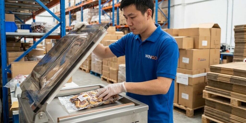 Dịch vụ Gửi Hàng Đông Lạnh đi Mỹ: Bảng Giá, Thủ Tục FDA & Đóng Gói Chuẩn IATA - Wingo Logistics Hàng đông lạnh được hút chân không khi đóng gói gửi đi Mỹ