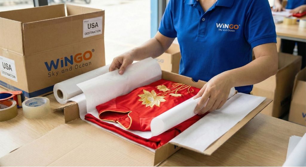 Quy trình nhận hàng, đóng gói, xử lý đơn hàng áo dài khi gửi đi Mỹ