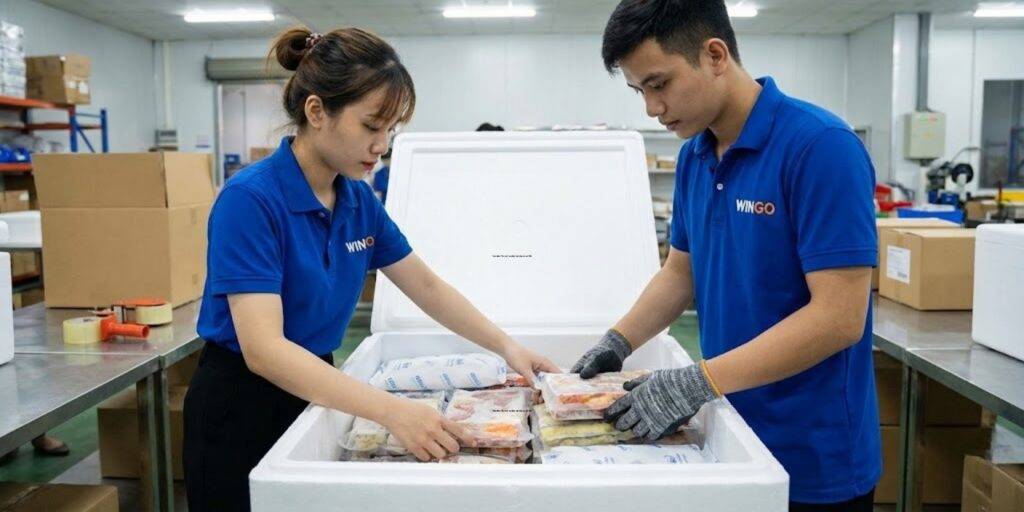 Dịch vụ Gửi Hàng Đông Lạnh đi Mỹ: Bảng Giá, Thủ Tục FDA & Đóng Gói Chuẩn IATA - Wingo Logistics Tư vấn, xử lý và đóng gói hàng đông lạnh gửi đi mỹ chuyên nghiệp tại Wingo Logistics