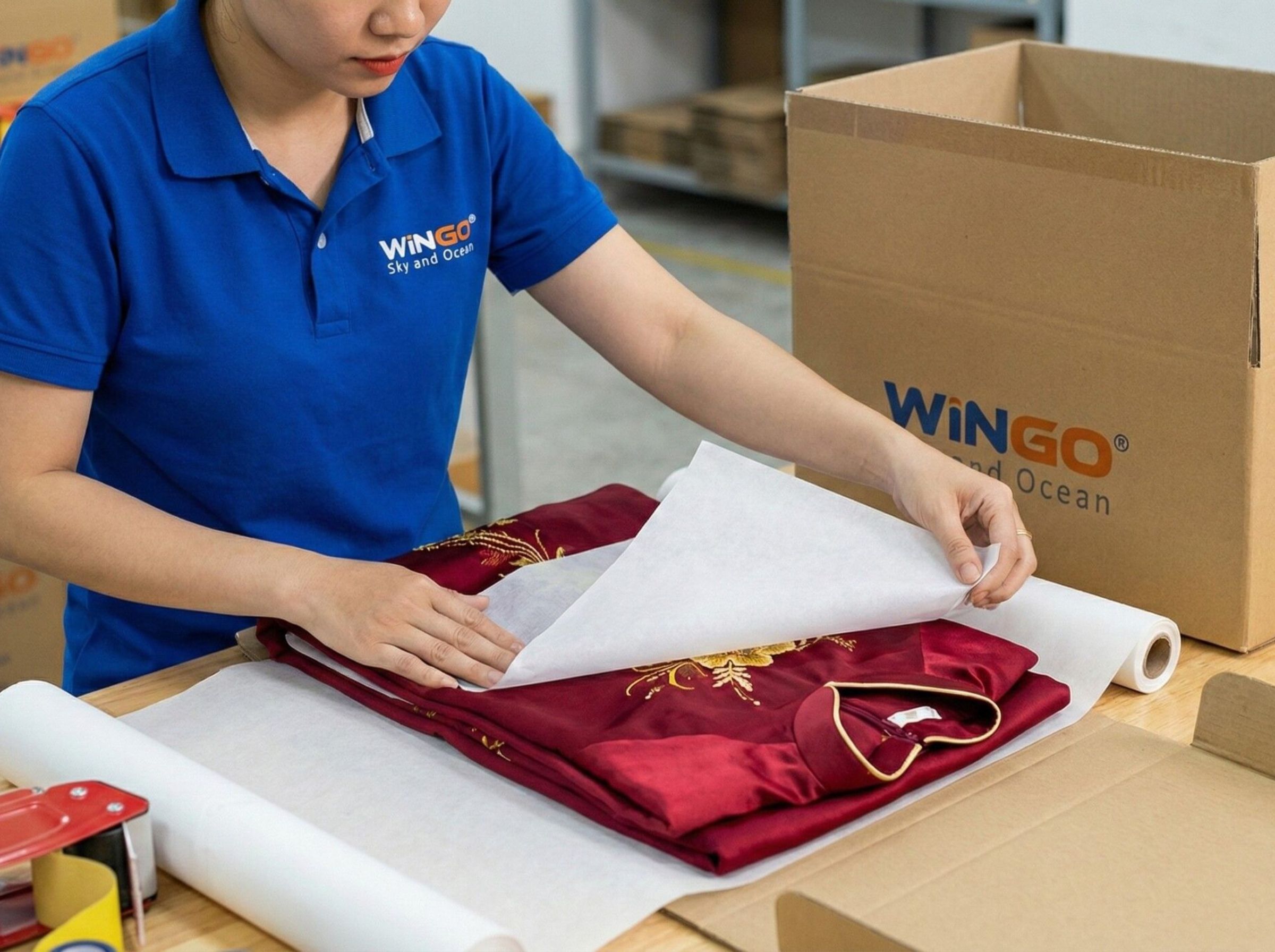 Đóng gói quần áo gửi đi Mỹ