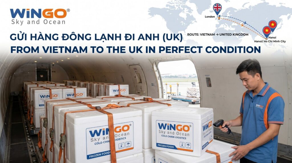 Wingo Logistics - Dịch vụ gửi hàng đông lạnh đi Anh Quốc uy tín, bao thuế trọn gói và hỗ trợ hải quan nhanh chóng.